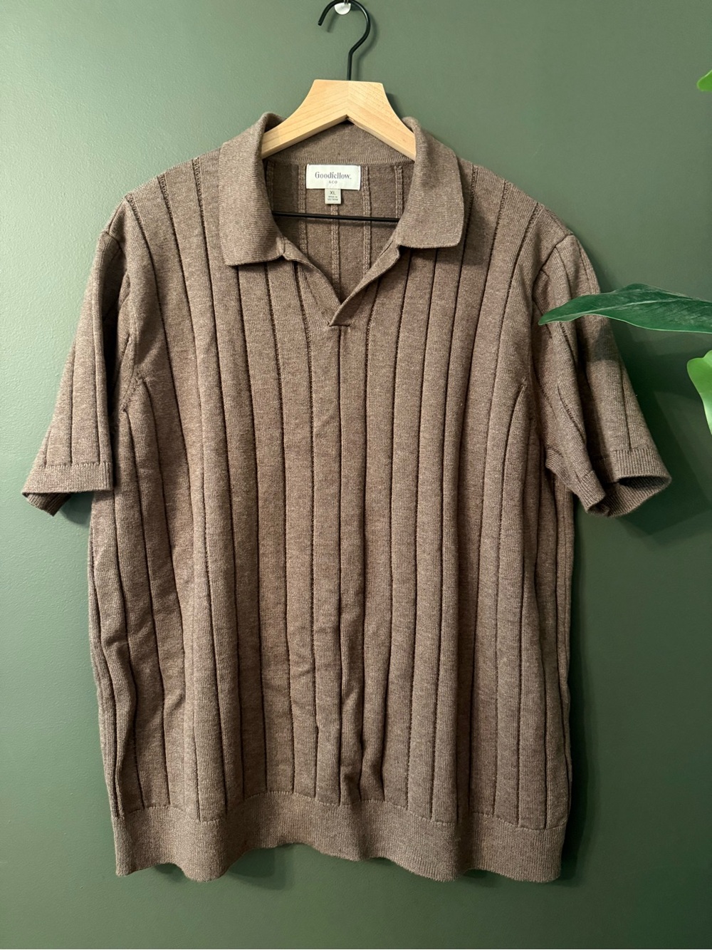 Goodfellow & Co Brown Ribbed Short-Sleeve Button-Down Shirt